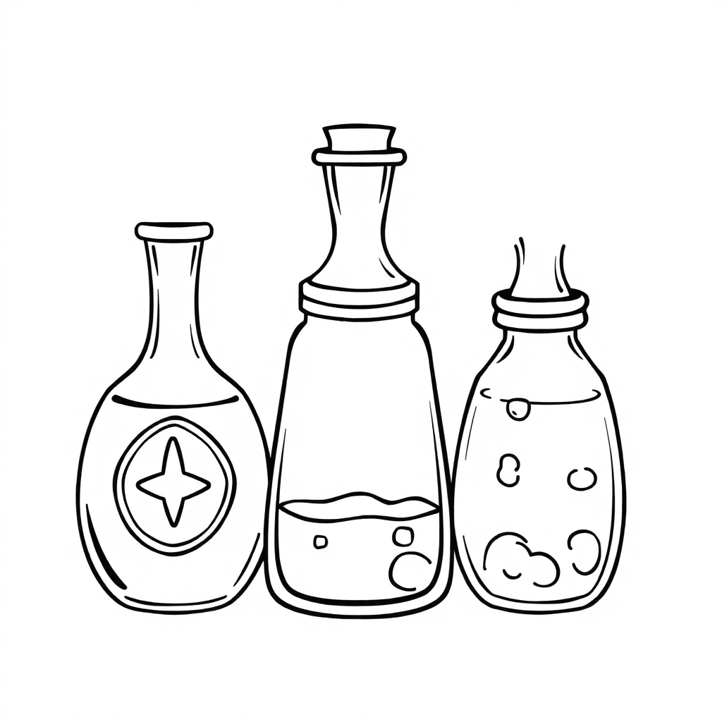 Magical Potion Bottles Coloring Page