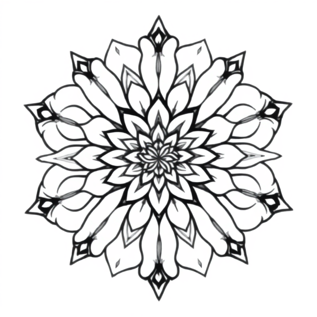 Magical Rose Mandala Pattern Coloring Page