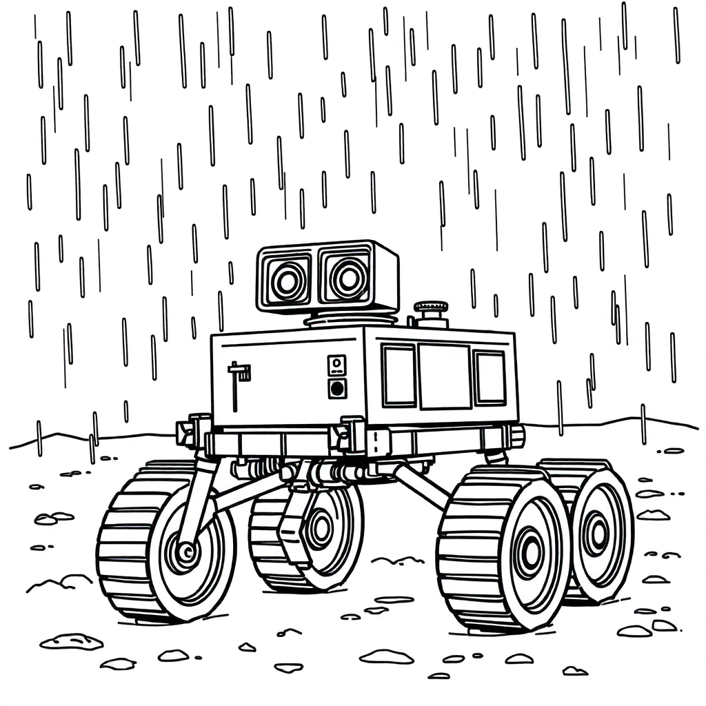 Mars Rover In Rain Coloring Page