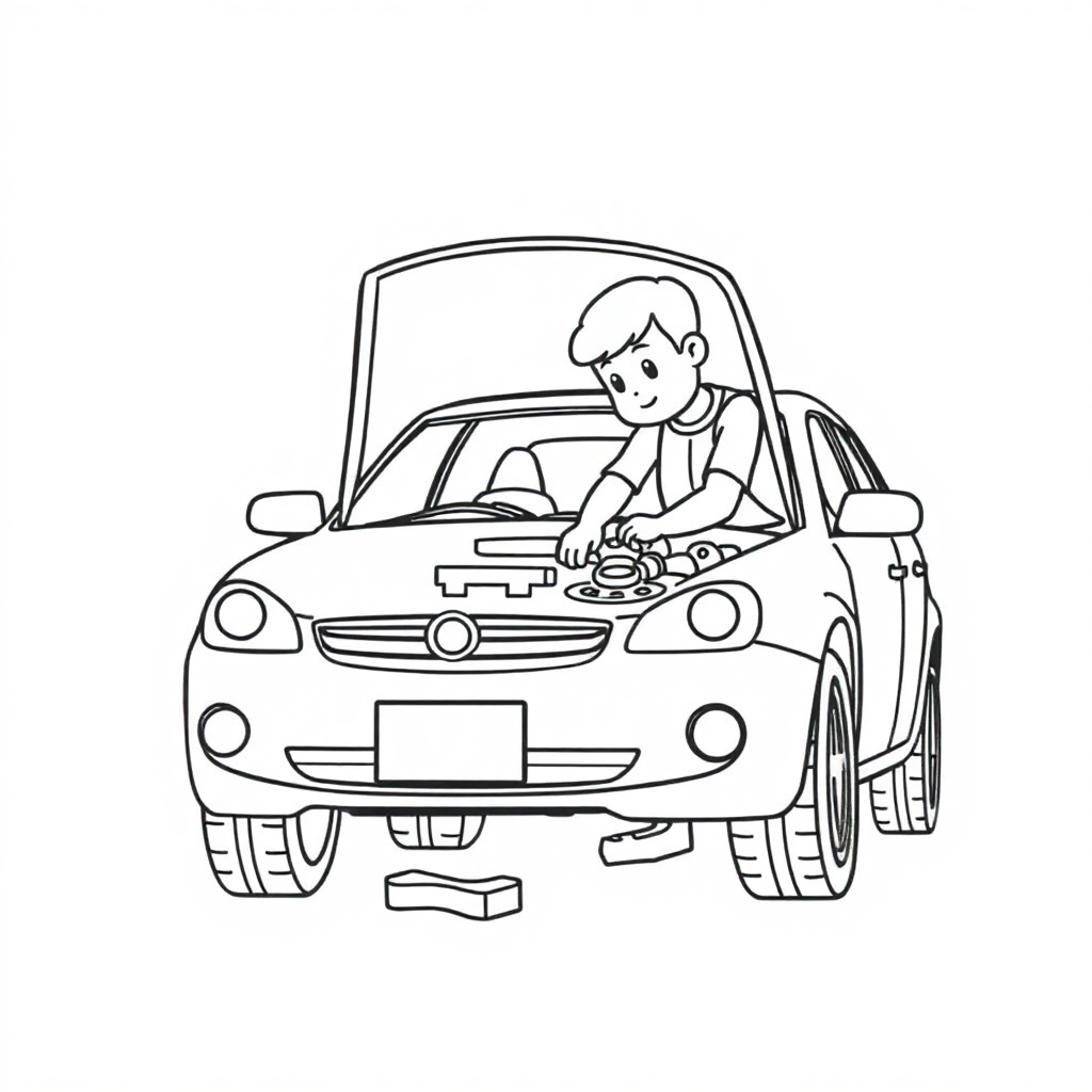 Mechanic Fixing Car Coloring Page