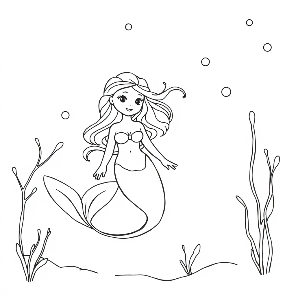 Mermaid Underwater In Winter Coloring Page