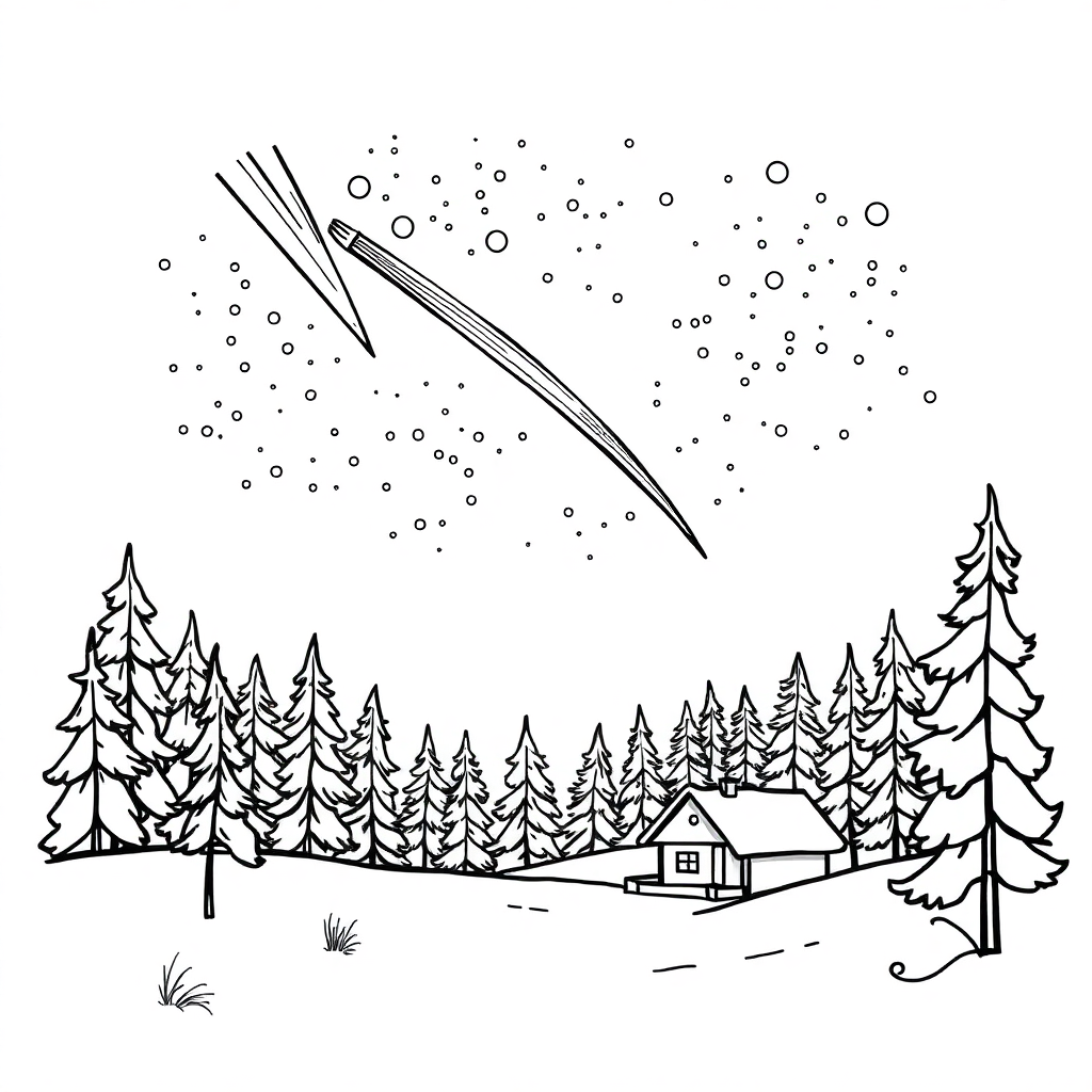 Meteor Shower In Winter Coloring Page