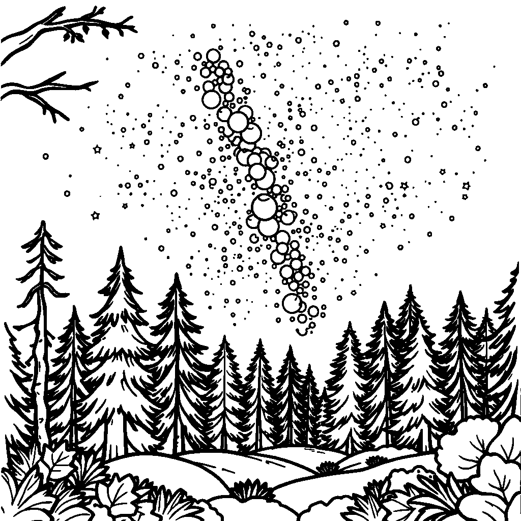 Milky Way Galaxy In Forest Coloring Page