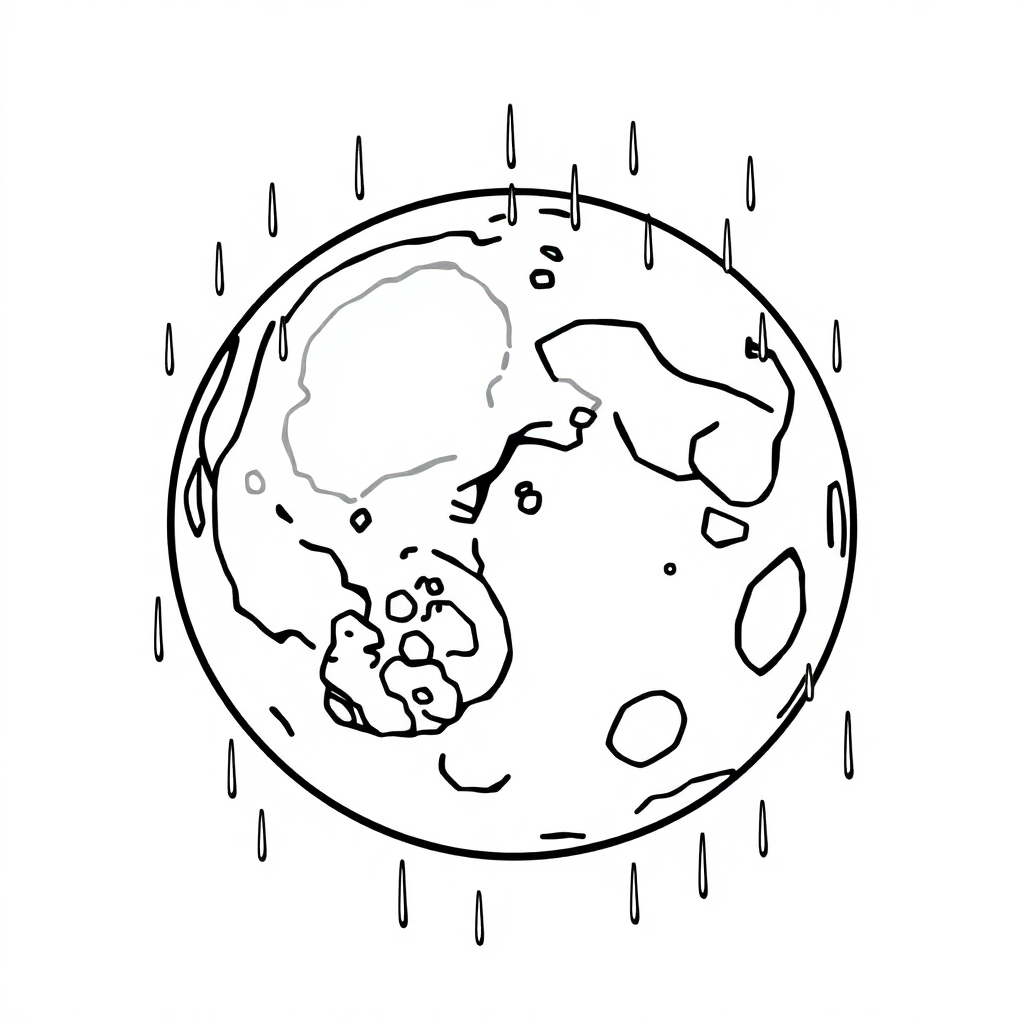 Moon Surface With Craters In Rain Coloring Page