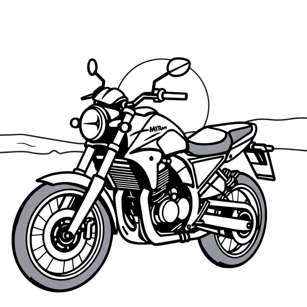Motorcycle At Sunset Coloring Page