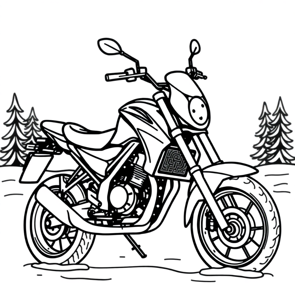 Motorcycle In Winter Coloring Page