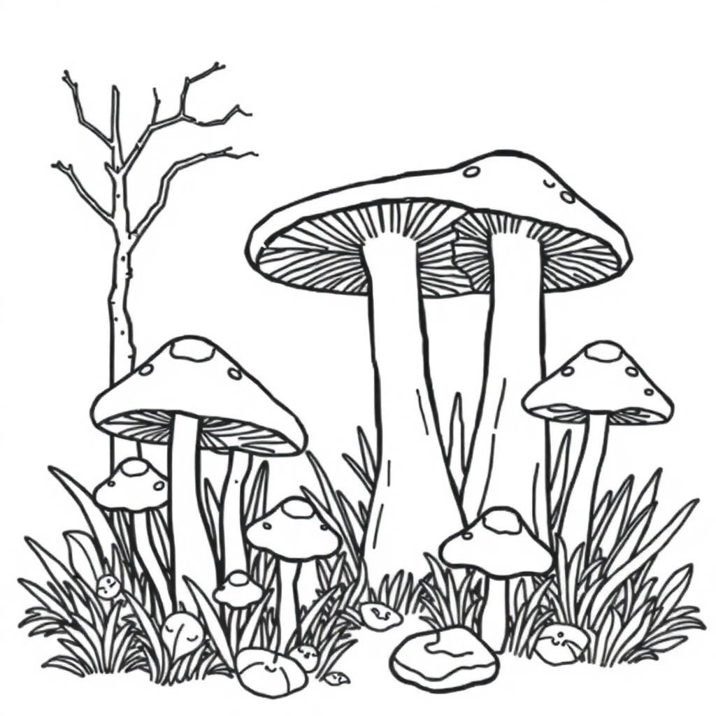 Mushroom Forest Coloring Page