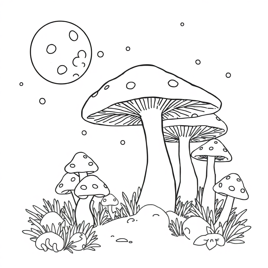 Mushroom Forest In Space Coloring Page
