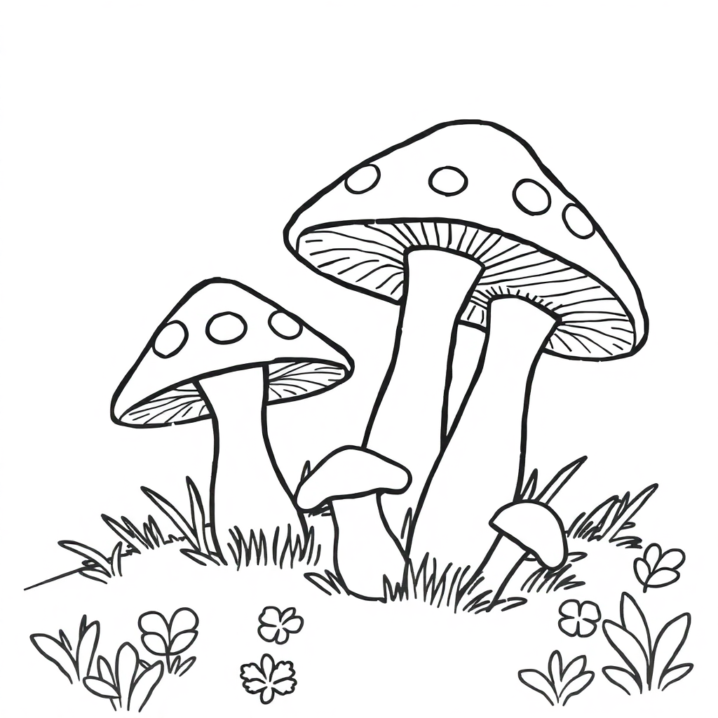 Mushrooms At Night Coloring Page