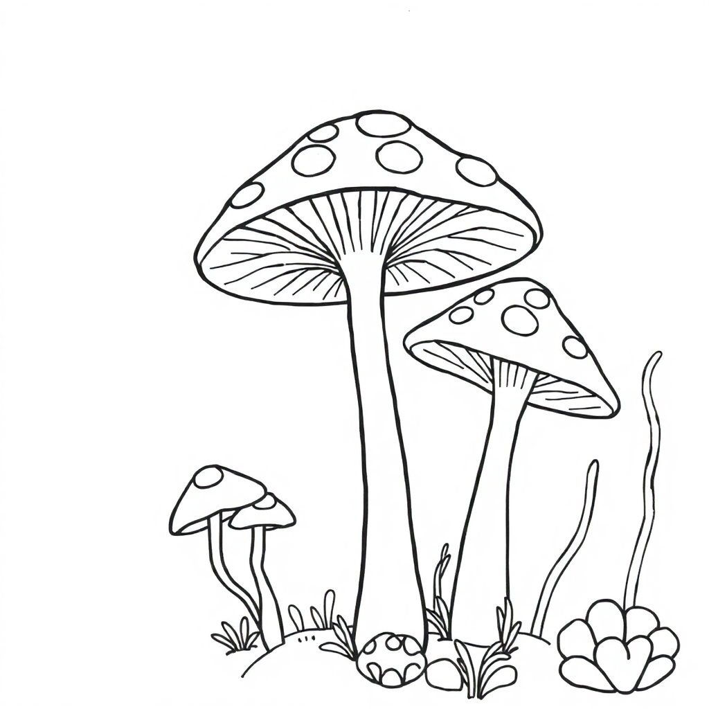Mushrooms Underwater Coloring Page