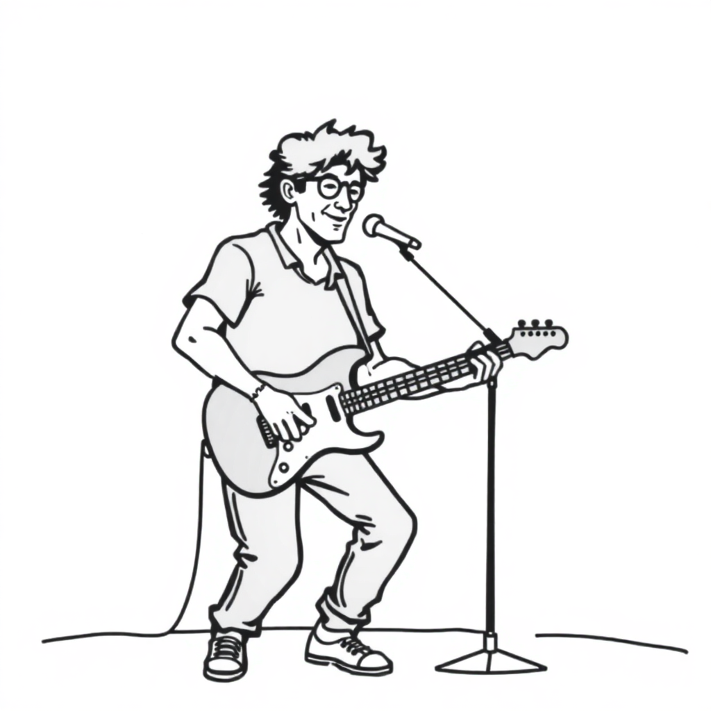 Musician Playing Guitar At Night Coloring Page