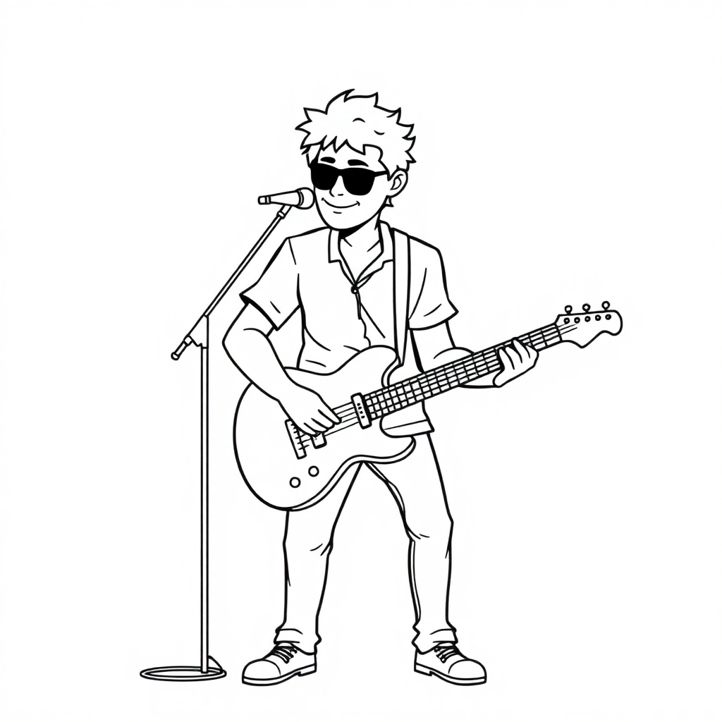 Musician Playing Guitar Coloring Page