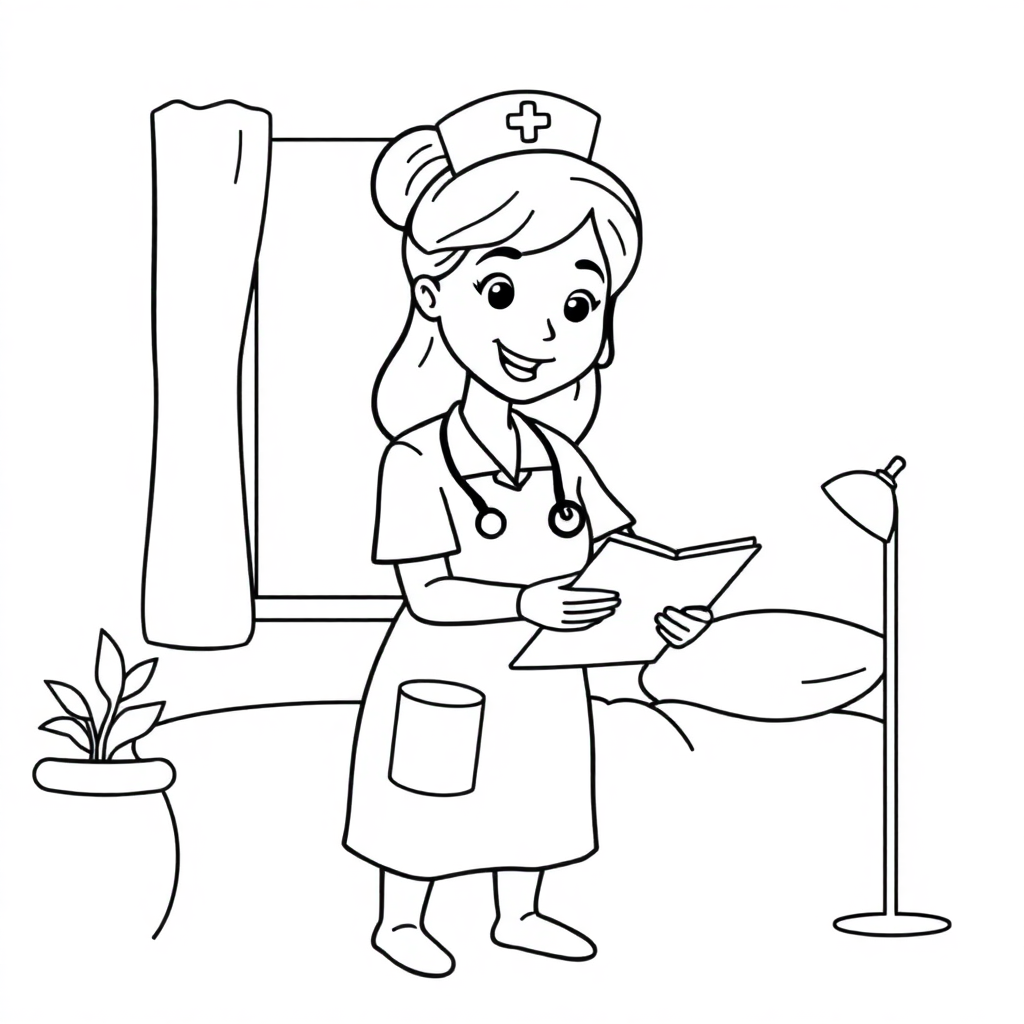 Nurse Helping At Night Coloring Page