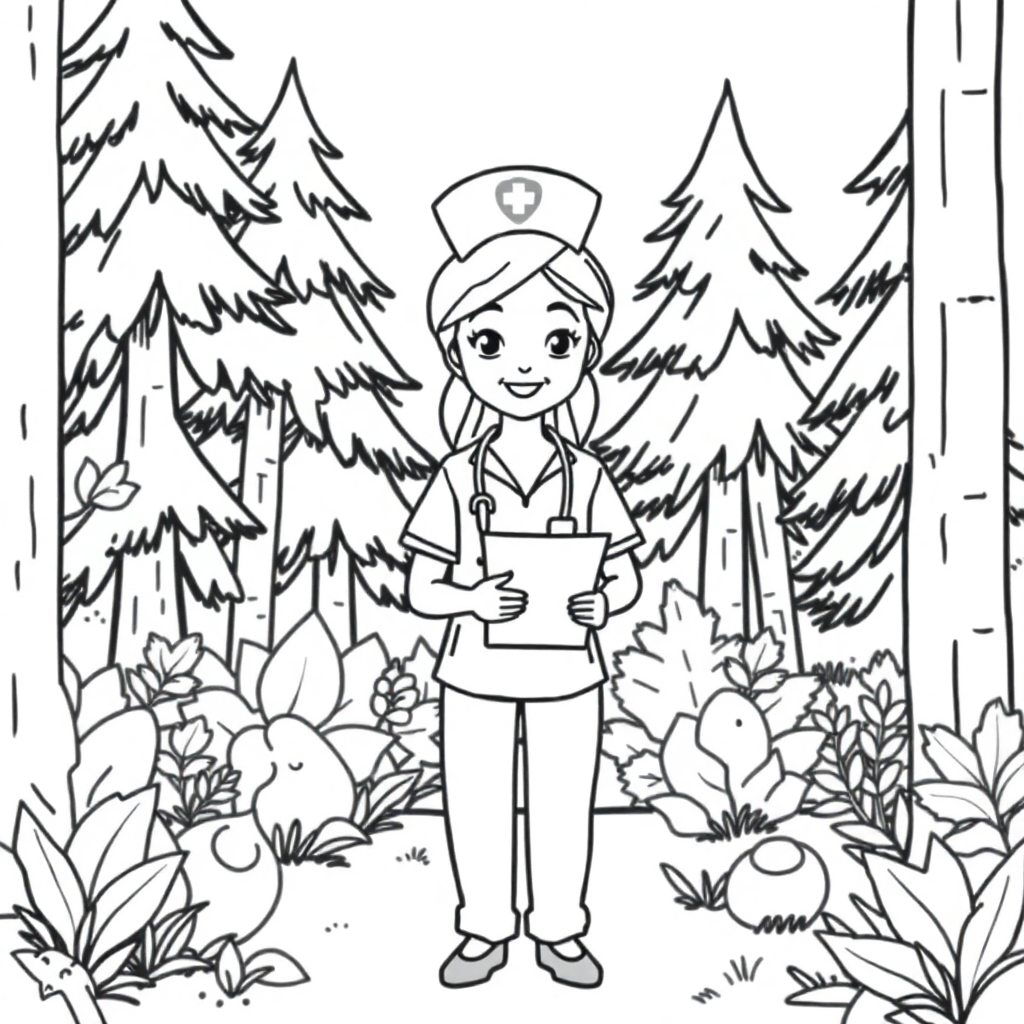 Nurse Helping In Forest Coloring Page