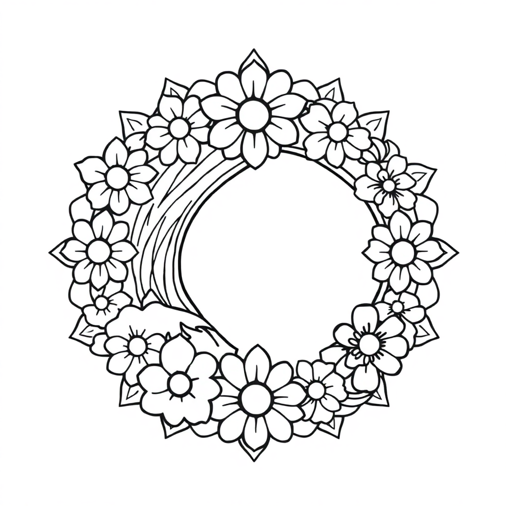 Ocean Wave Mandala With Flowers Coloring Page