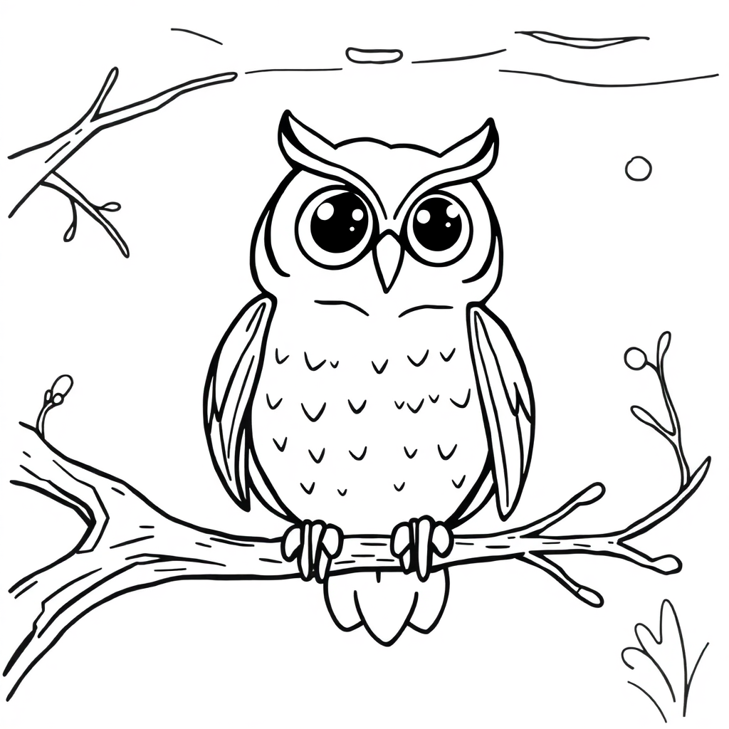 Owl On Branch Underwater Coloring Page