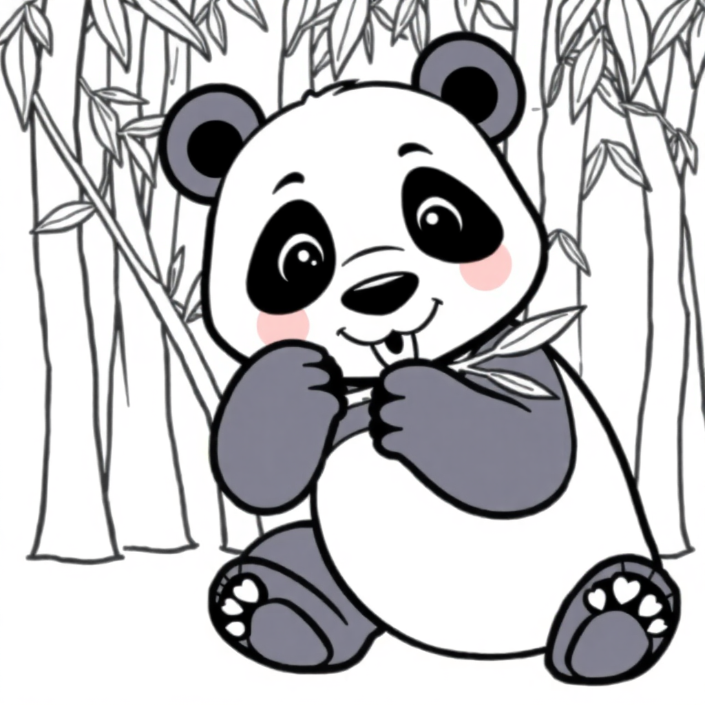 Panda Eating Bamboo In Forest Coloring Page