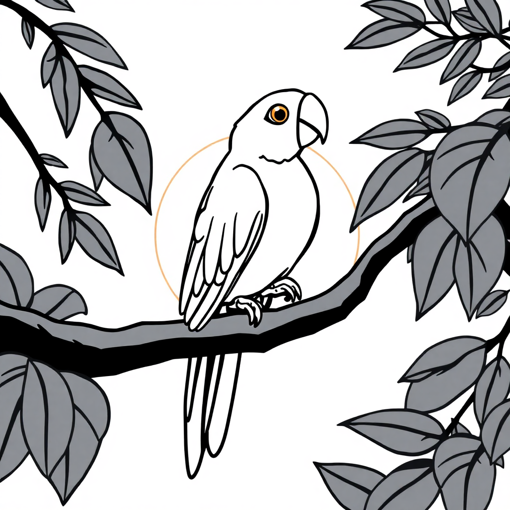 Parrot On Branch At Sunset Coloring Page