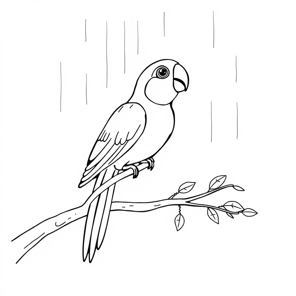 Parrot On Branch In Rain Coloring Page