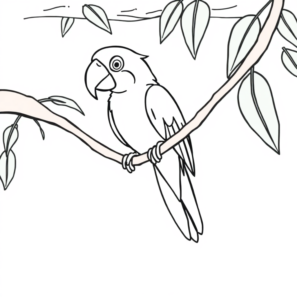Parrot On Branch Underwater Coloring Page