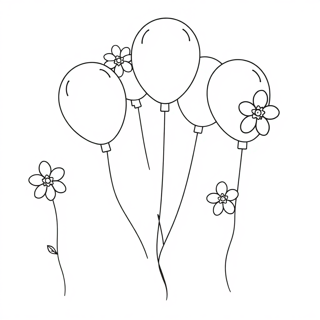 Party Balloons With Flowers Coloring Page