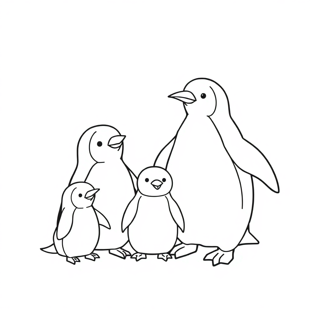 Penguin Family In Space Coloring Page
