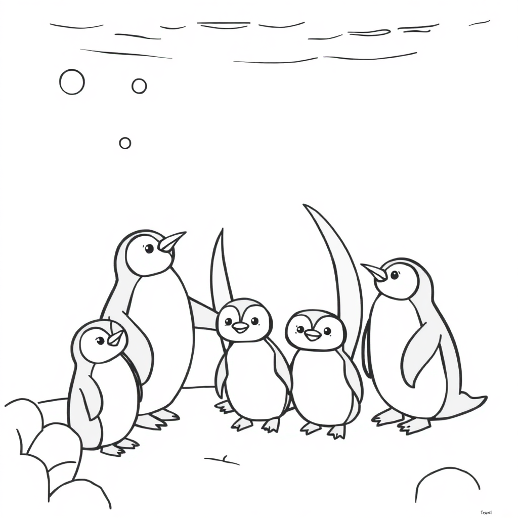 Penguin Family Underwater Coloring Page