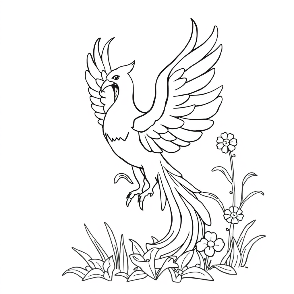 Phoenix Rising In Garden Coloring Page