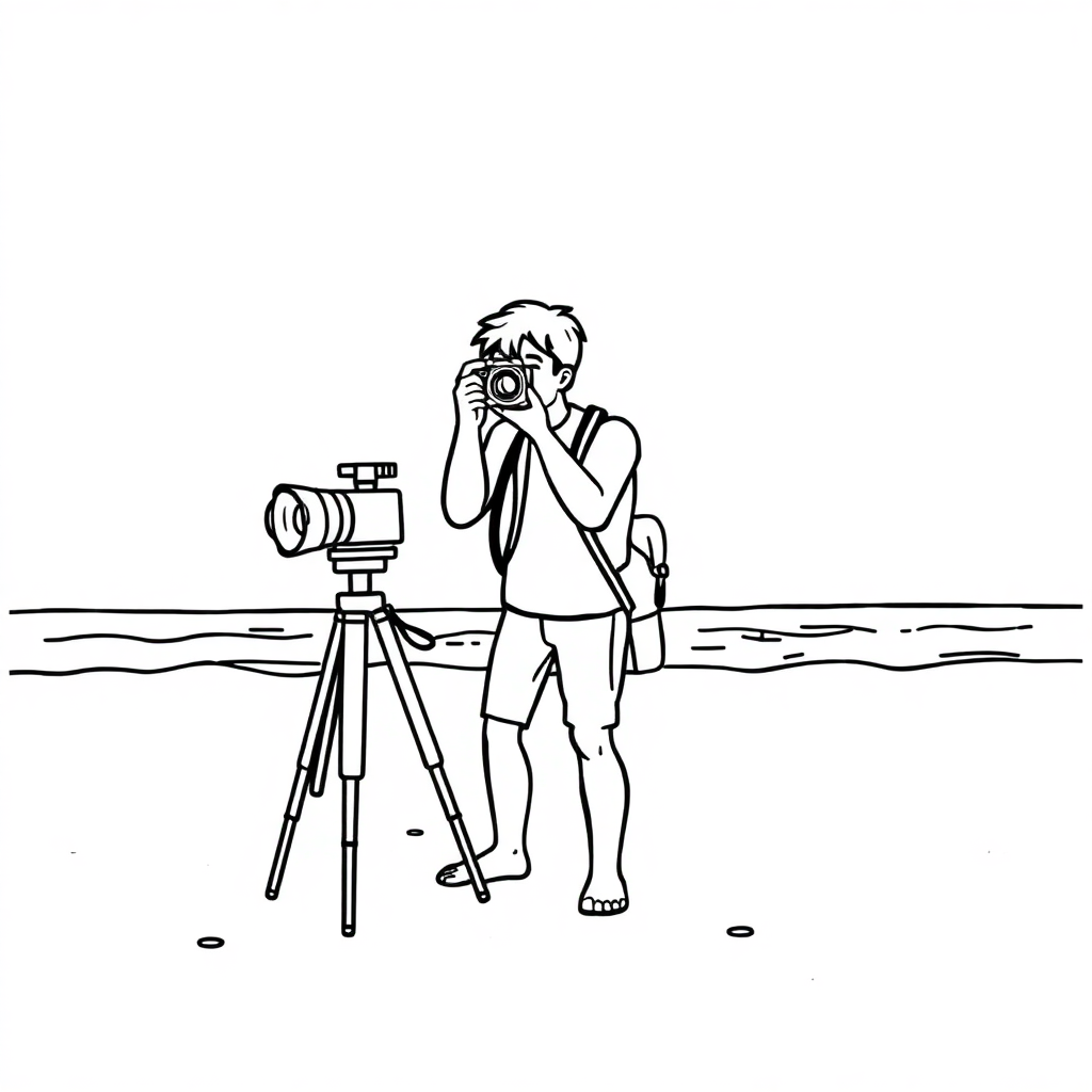 Photographer On Beach Coloring Page