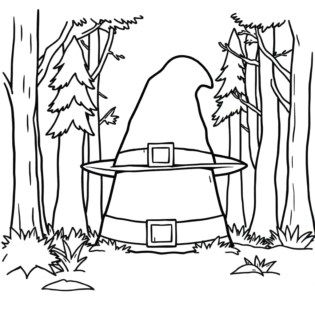 Pilgrim Hat In Forest Coloring Page
