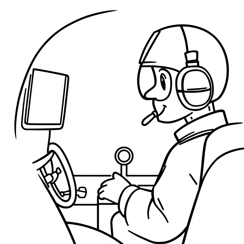Pilot In Cockpit Coloring Page