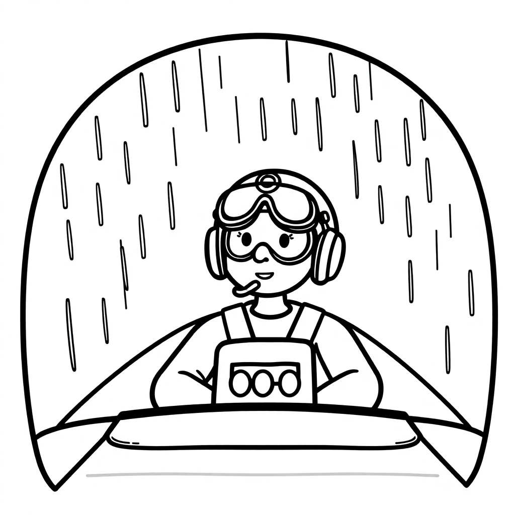 Pilot In Cockpit In Rain Coloring Page