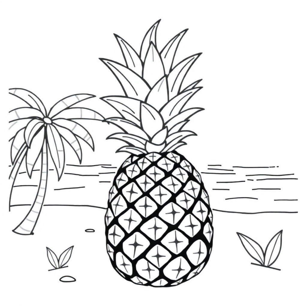 Pineapple On Beach Coloring Page