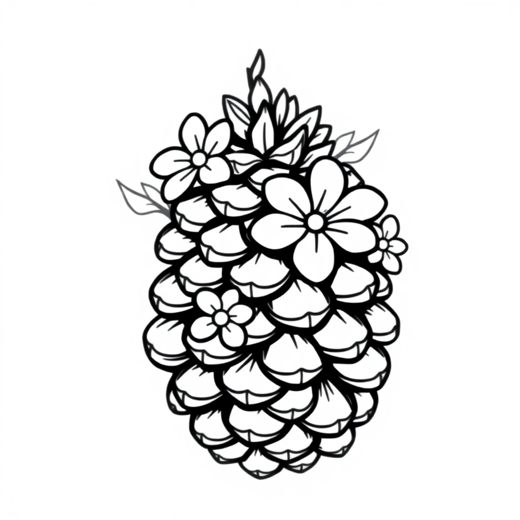Pinecone With Flowers Coloring Page