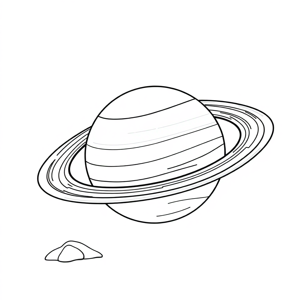 Planet Saturn With Rings On Beach Coloring Page