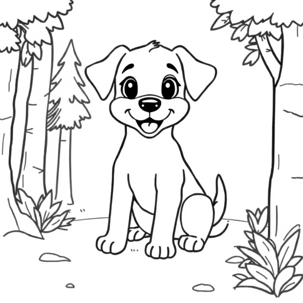 Playful Puppy In Forest Coloring Page
