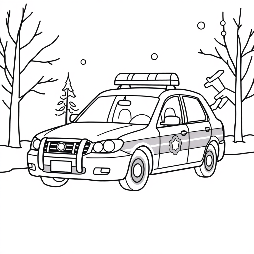 Police Car In Winter Coloring Page