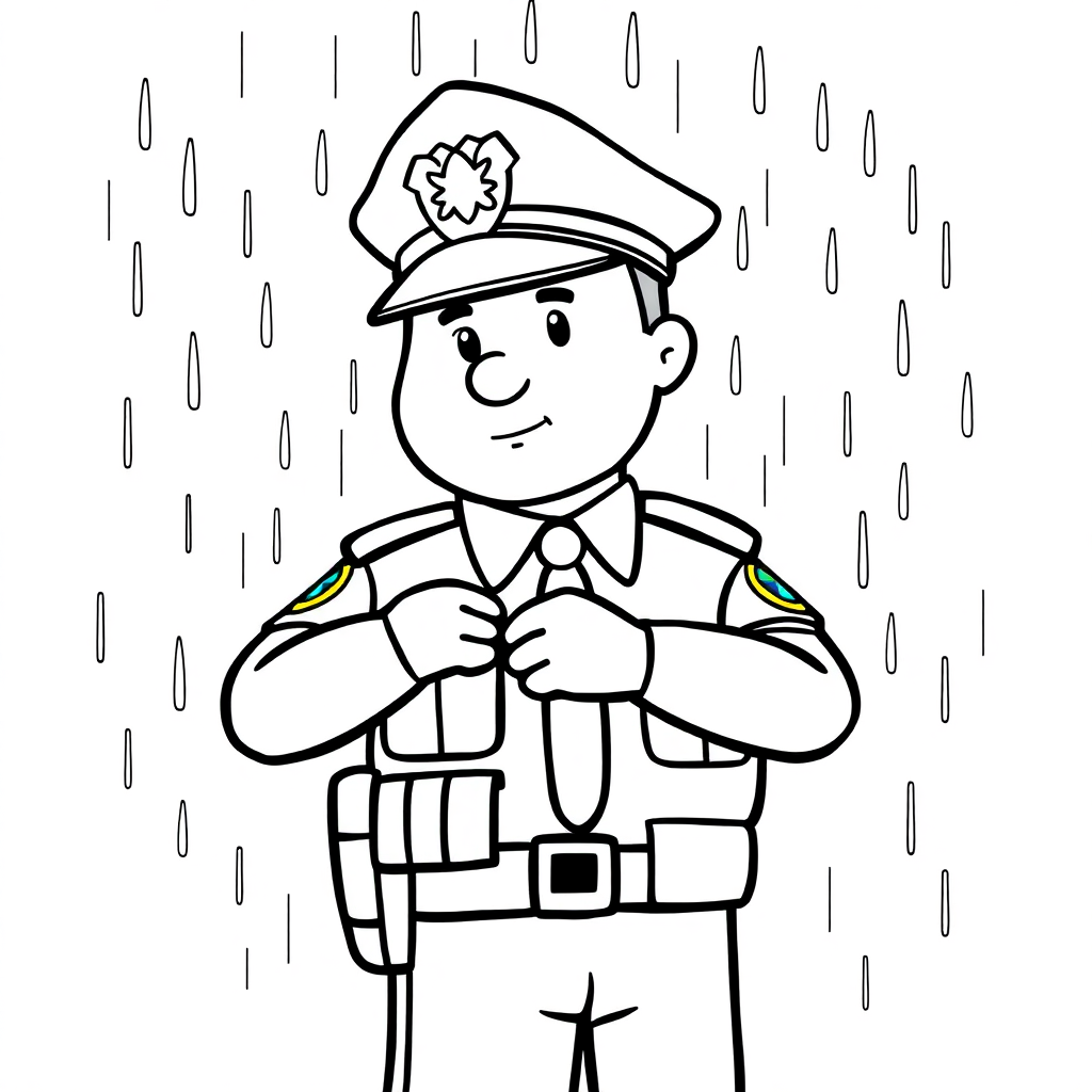Police Officer In Rain Coloring Page