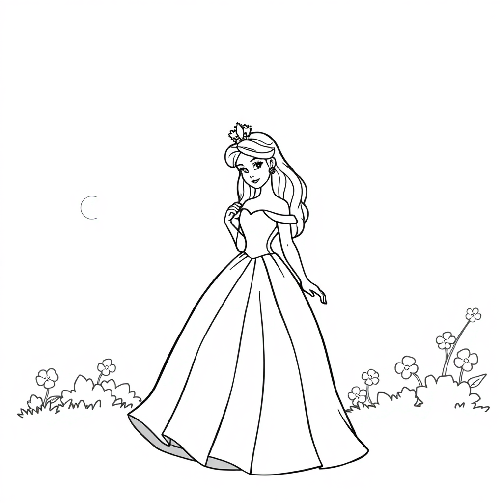 Princess In Dress At Night Coloring Page