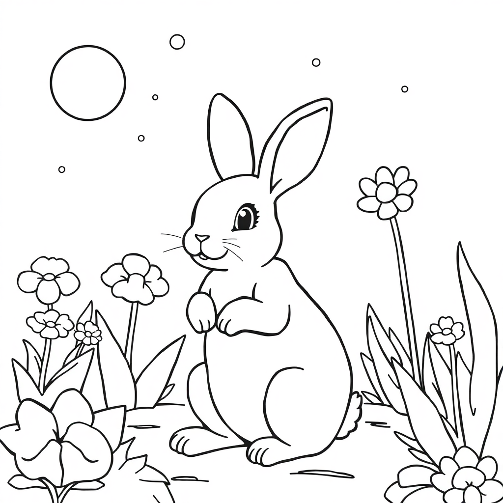 Rabbit In Garden In Space Coloring Page