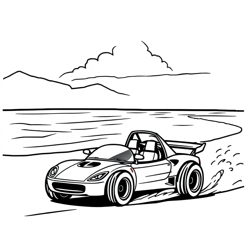 Race Car Speeding On Beach Coloring Page