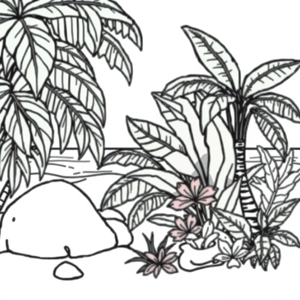 Rainforest Plants On Beach Coloring Page