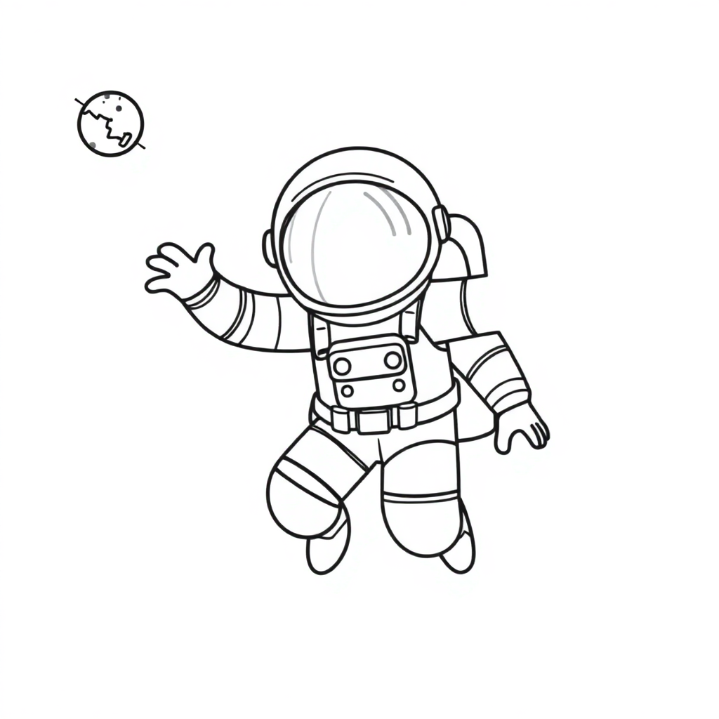 Realistic Astronaut Floating In Space Coloring Page