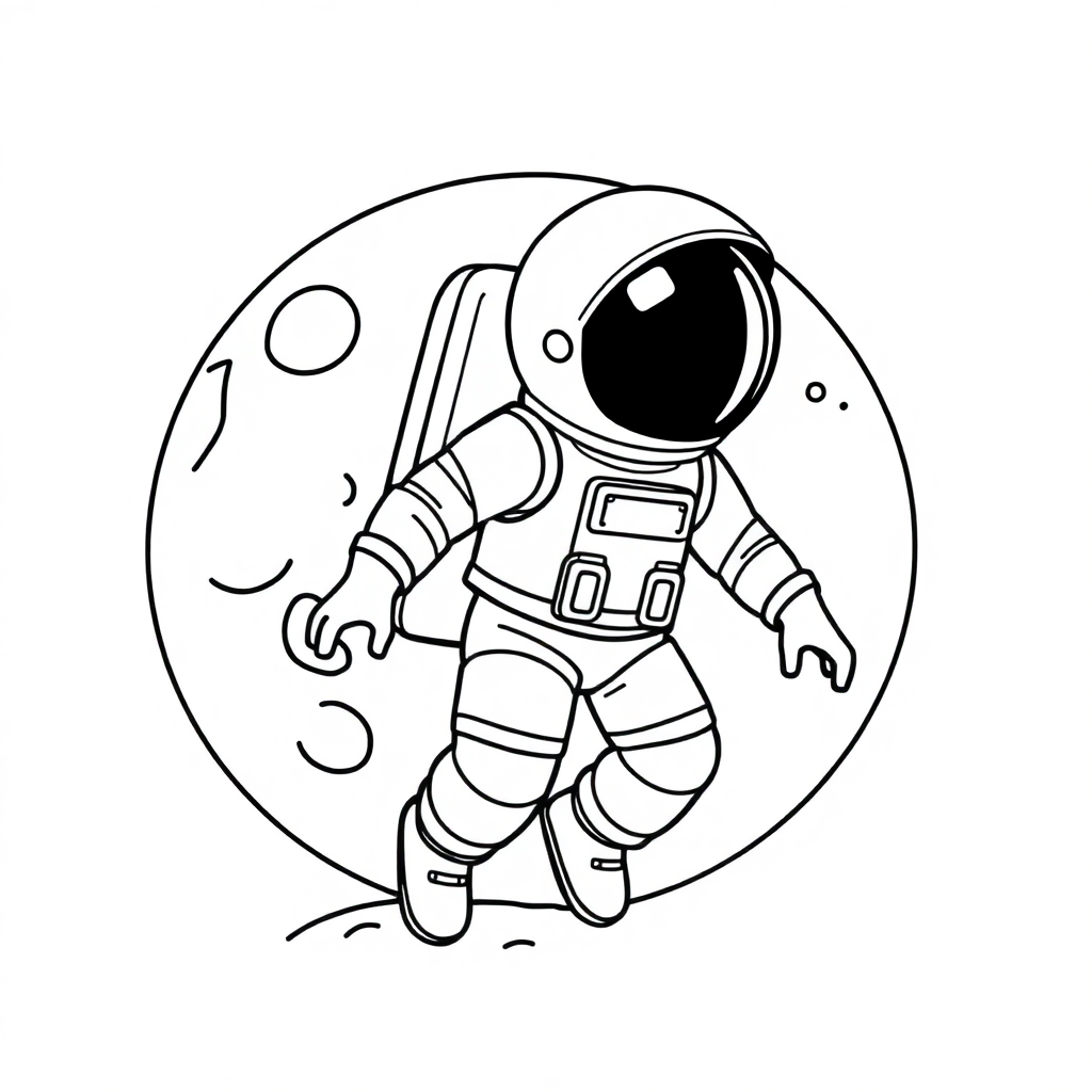 Realistic Astronaut On Moon Coloring Page