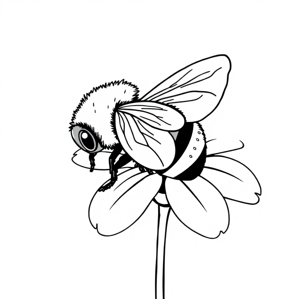 Realistic Bee On Flower Coloring Page