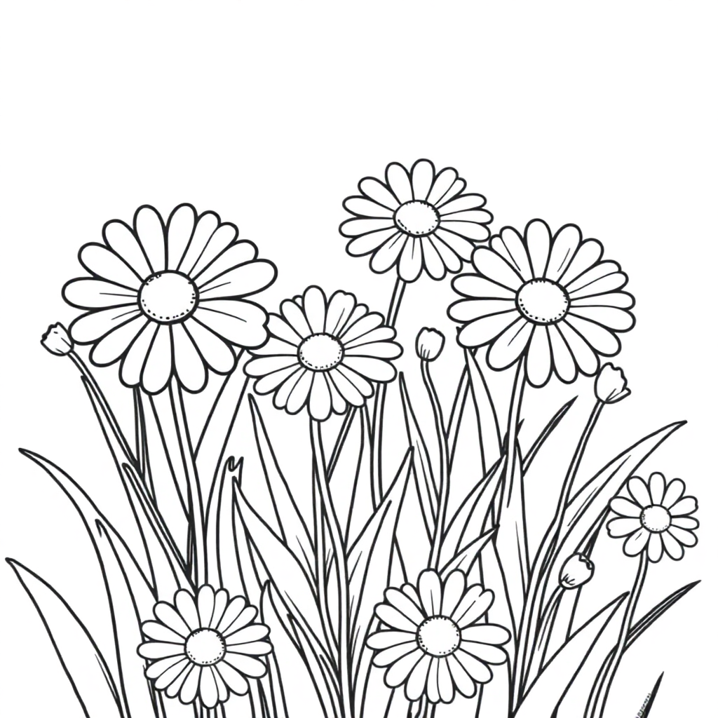 Realistic Daisy Meadow Coloring Page