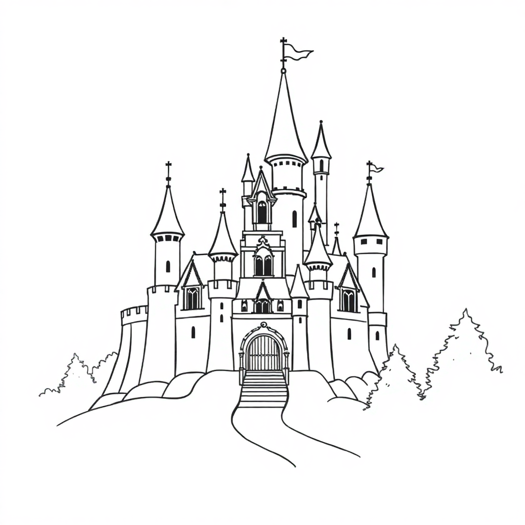 Realistic Enchanted Castle Coloring Page