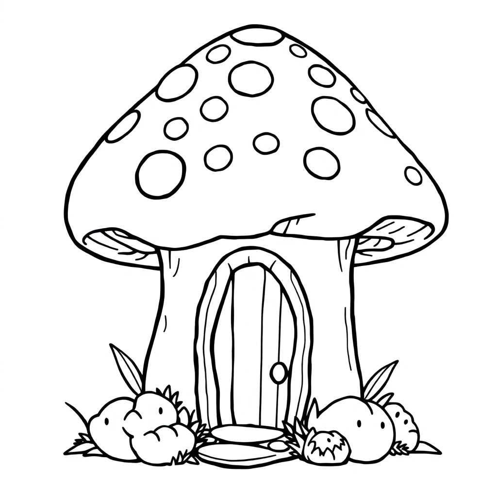 Realistic Fairy Mushroom House Coloring Page