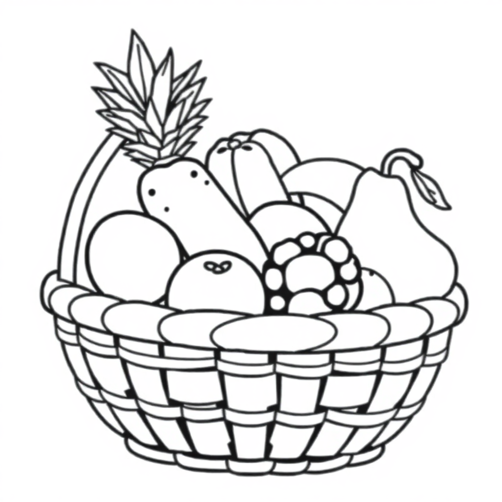 Realistic Fruit Basket Coloring Page