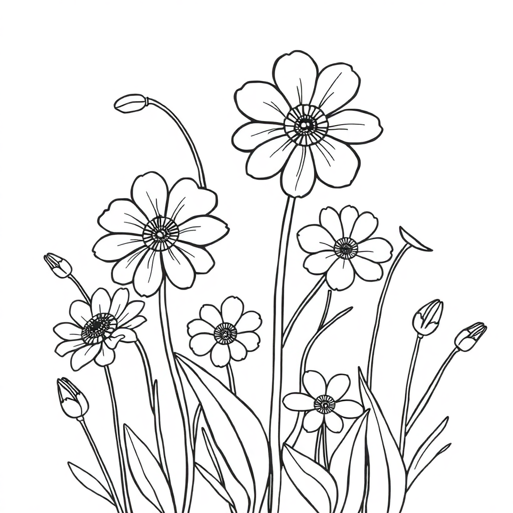 Realistic Garden Flowers Coloring Page